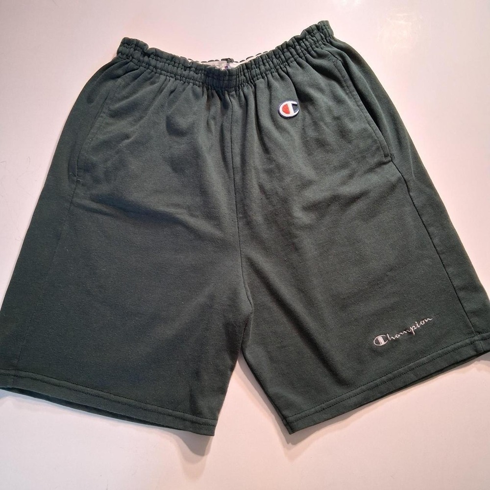 Mens Vintage shorts 80s 90s Made in USA Champion green shorts poly cotton blend
